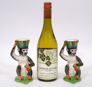 Pr. of Lynn Chase Porcelain Monkey Candleholders