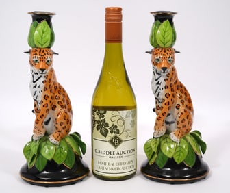 Pair of Lynn Chase "Jaguar Jungle" Candleholders