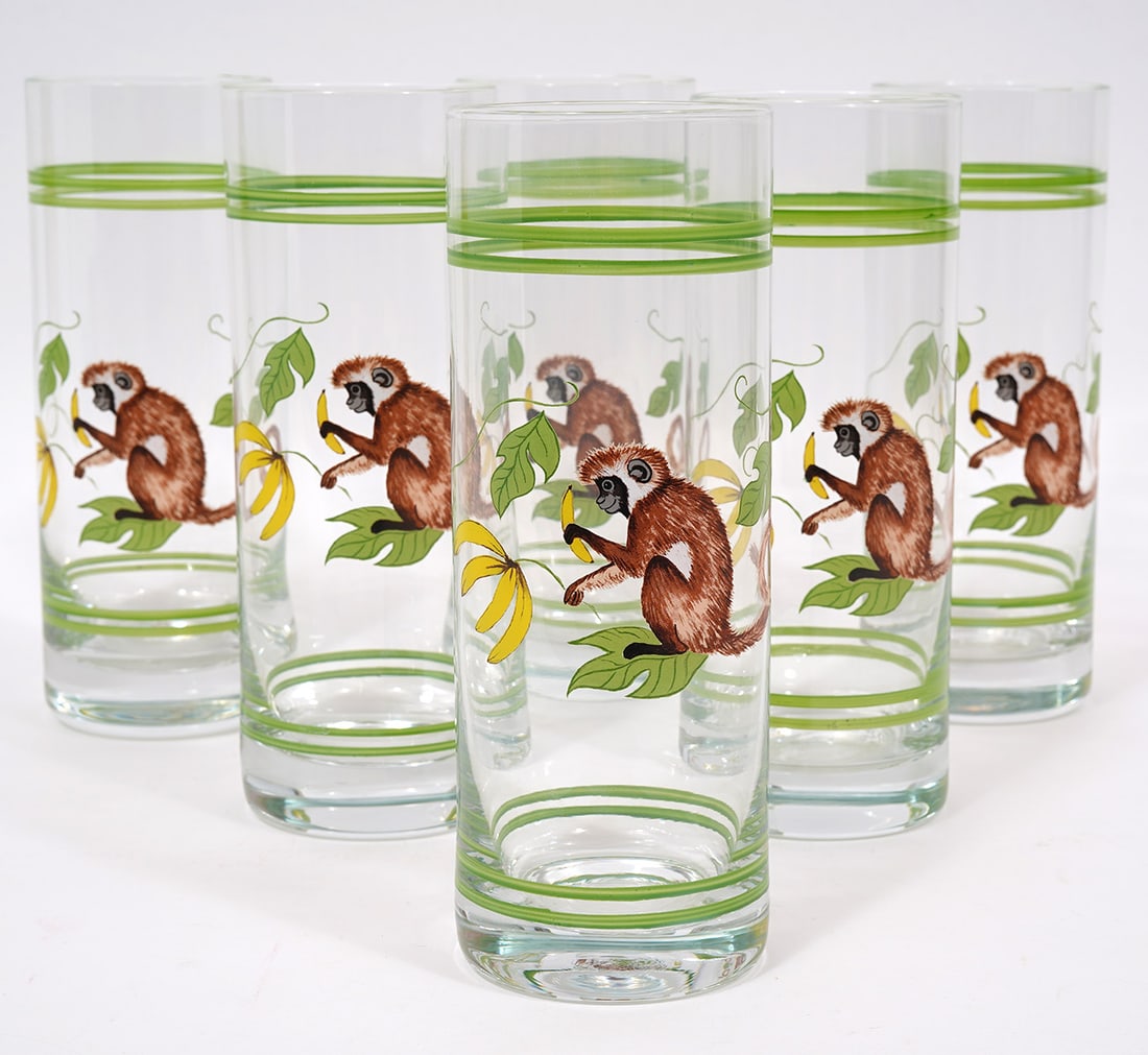 6 Lynn Chase "Monkey Business" Tall Glasses. (1 of 3)
