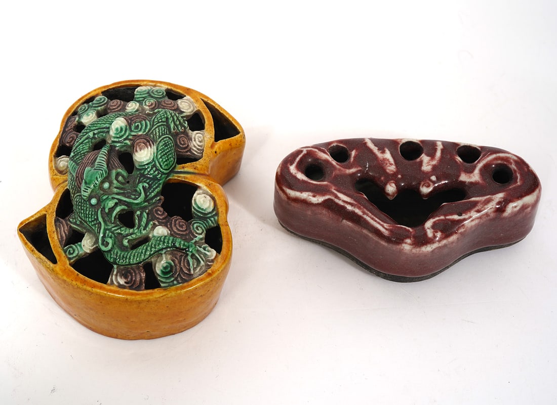 Two Art Chinese Pottery Frog Flower Holders (1 of 9)