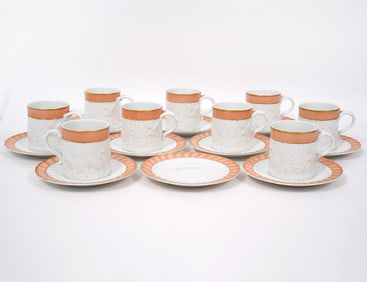 9 Mottahedeh "Salmon Swan" Cups & Saucers