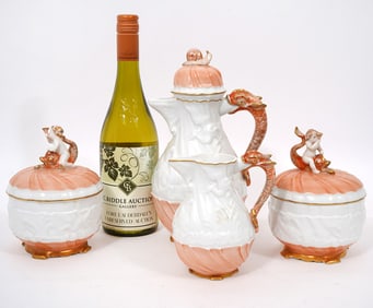 4Pc Mottahedeh "Salmon Swan" Porcelain Group