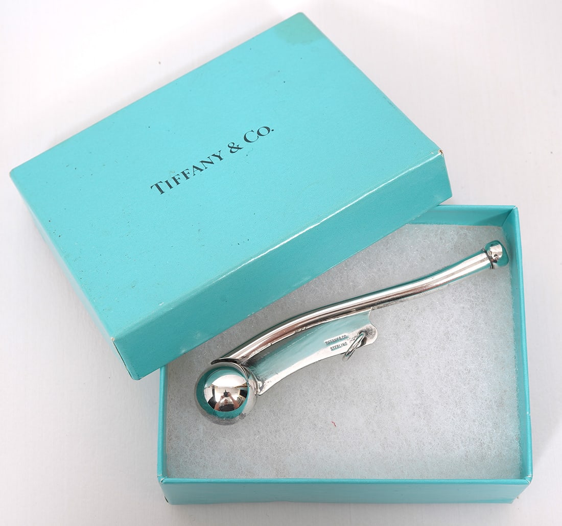 Tiffany & Co Sterling Boatswain's Whistle: Tiffany & Co sterling silver boatswain's whistle , includes box. Measures - 3.5"L. Weight - 12.4g. Condition report: Common wear for age and use, please examine all photos closely. Contact C. Biddle A