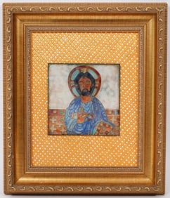 Artisanal Enamel on Metal Christ Icon Framed