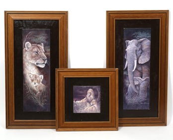 African Lions & Elephants Decorative Art 3pcs