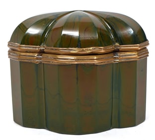 Bohemian Green Lithyalin Art Glass Casket Box
