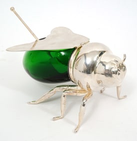 Silver Plate & Glass English Honey Bee Jar