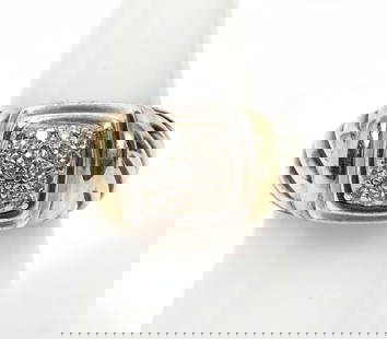 David Yurman Sterling & 18K Diamond Cluster Ring: David Yurman sterling silver cable style ring with 18K yellow gold accents and diamond clusters, size 5.5. Weight - 9.4g. Hallmarked on inside. Condition report: Good condition, please examine all