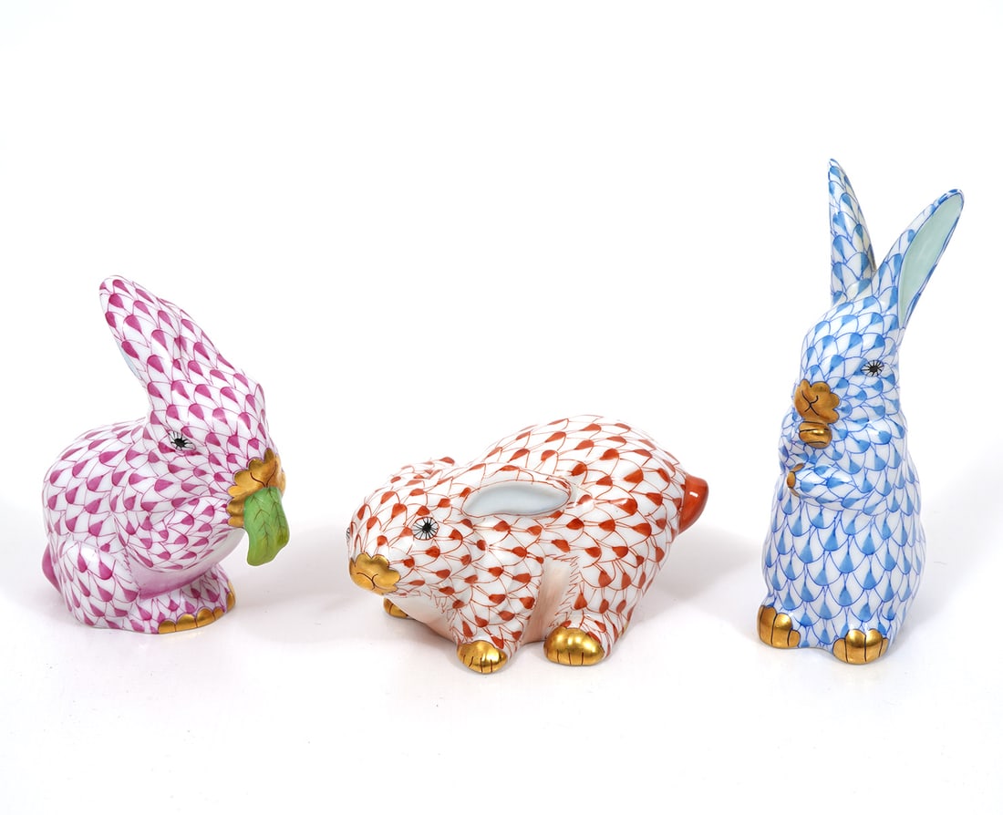 3 Herend Porcelain Fishnet Rabbits (1 of 4)