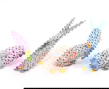 3 Herend Porcelain Fishnet Rabbits