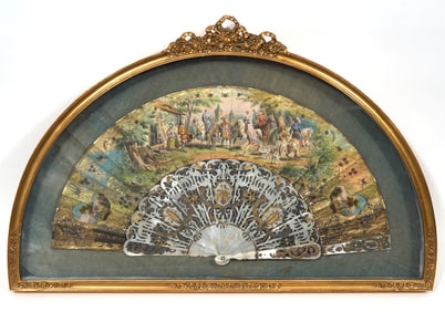 19th C. Cased French Hand-Painted MOP Fan