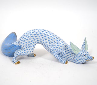 Herend Blue Porcelain Fishnet Fox Figure