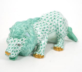 Herend Green Porcelain Fishnet Lion Figure