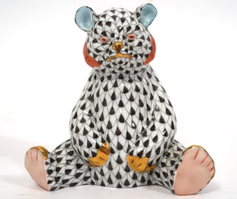Herend Fishnet Porcelain Figure of a Sitting Bear