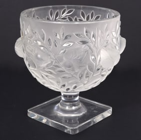 Lalique 'Elisabeth' Crystal Sparrow Vase