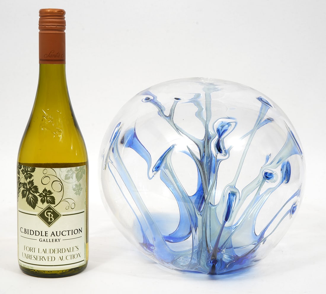 Peter Bramhall Vintage Glass Orb: Peter Bramhall, American (Born 1942). Vintage hand blown glass orb with internal glass tendrils emanating from the base and reaching out to points across the interior walls. This piece is also referre