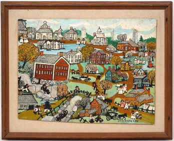 Max Barnard Oil on Board Primitive Painting