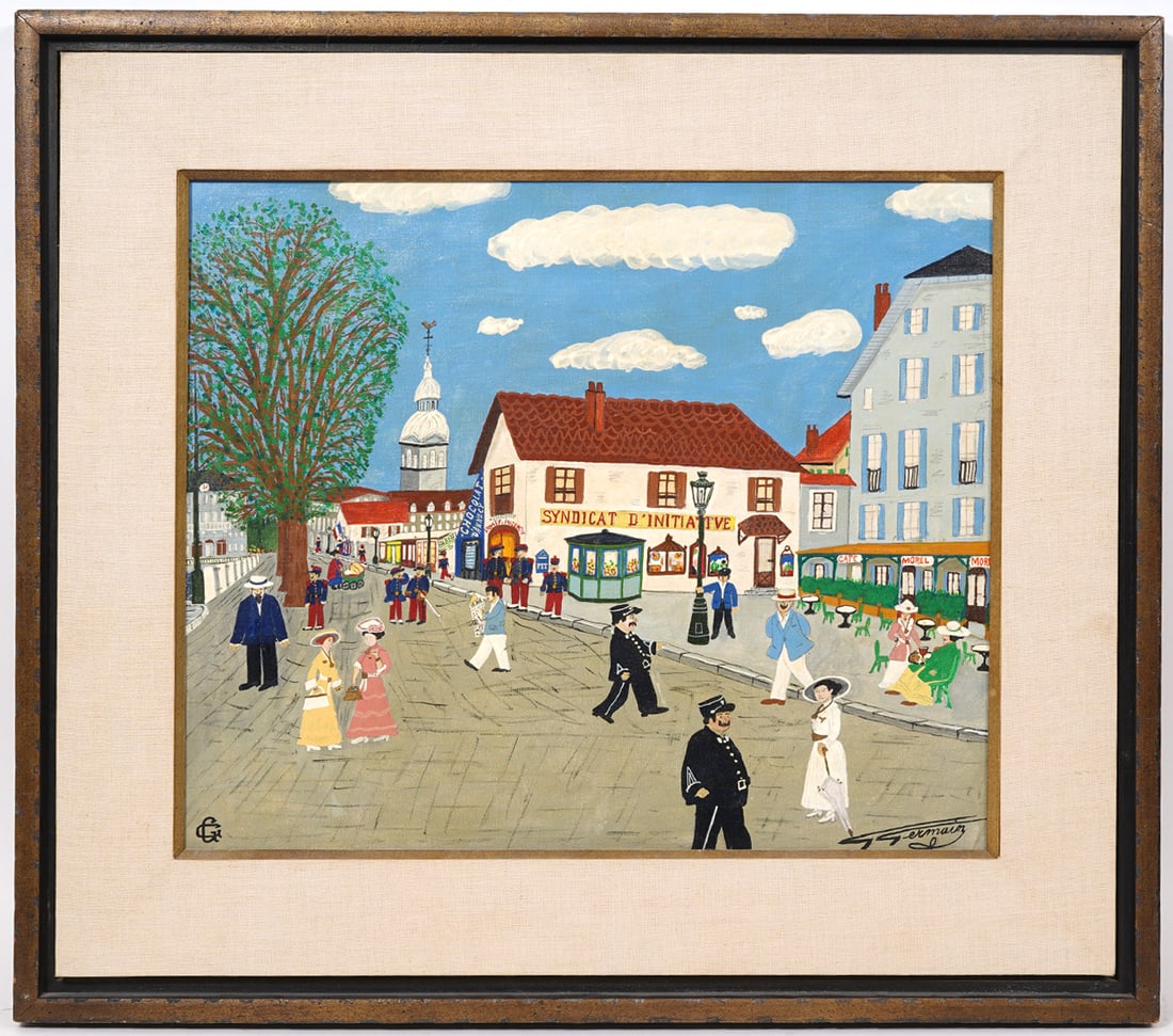 Primitive Parisian Street Scene Signed Germain (1 of 8)