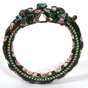 Indian Mughal Enameled Silver Elephant Bangle
