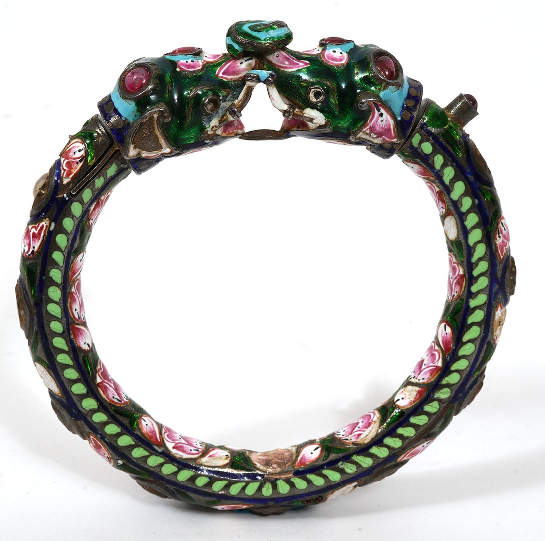 Indian Mughal Enameled Silver Elephant Bangle (1 of 6)
