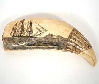 Robert Spring Scrimshaw Tooth, Ship Eagle Head