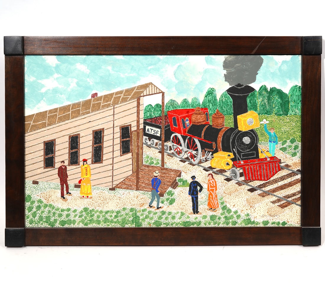 Railroad Train Signed Acrylic on Board Painting (1 of 7)