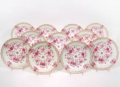11 Meissen Porcelain Indian Pink Flower Dinner