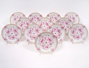 12 Meissen Indian Pink Flower Bread Plates