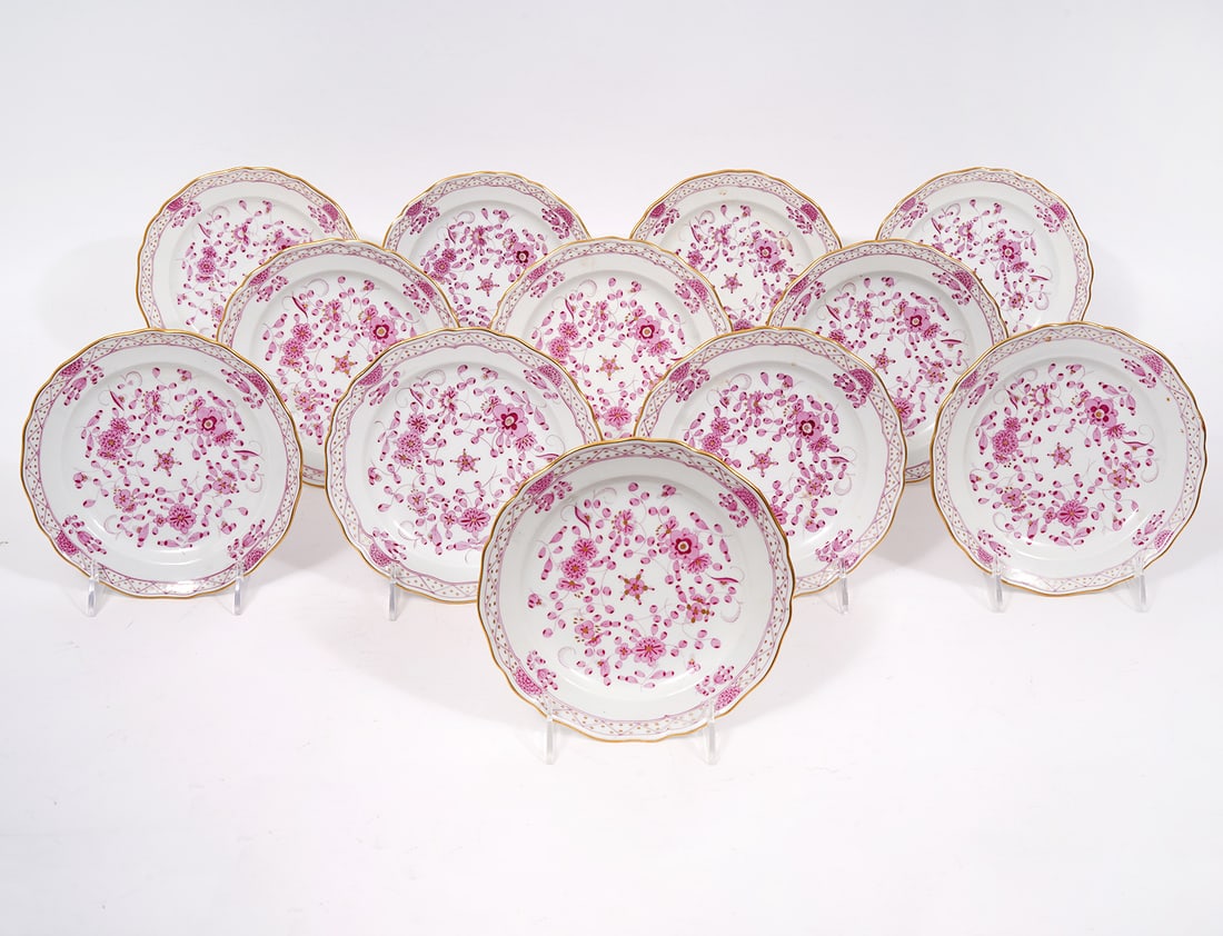 12 Meissen Indian Pink Flower Bread Plates (1 of 4)