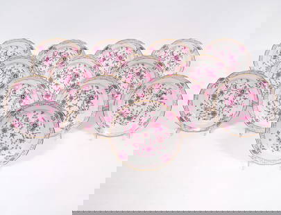 12 Meissen Indian Pink Flower Bread Plates: 12 Meissen porcelain Indian Pink Flower bread/dessert plates, measures 7’’W. Condition report: No issues, please see all photos. Contact C. Biddle Auction Gallery for more detailed information. C.