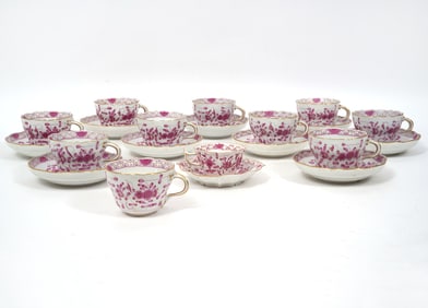 21 Meissen Porcelain Indian Pink Flower Cup/Saucer