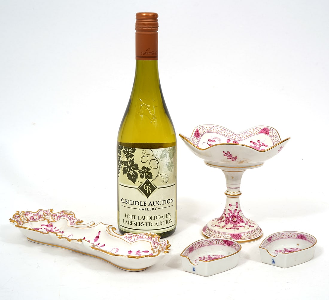 4Pc Meissen Indian Pink Flower Porcelain (1 of 9)