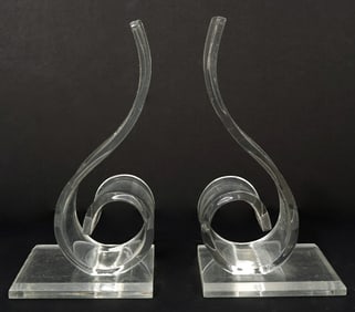 Pair of Scroll-Form Lucite Book Ends