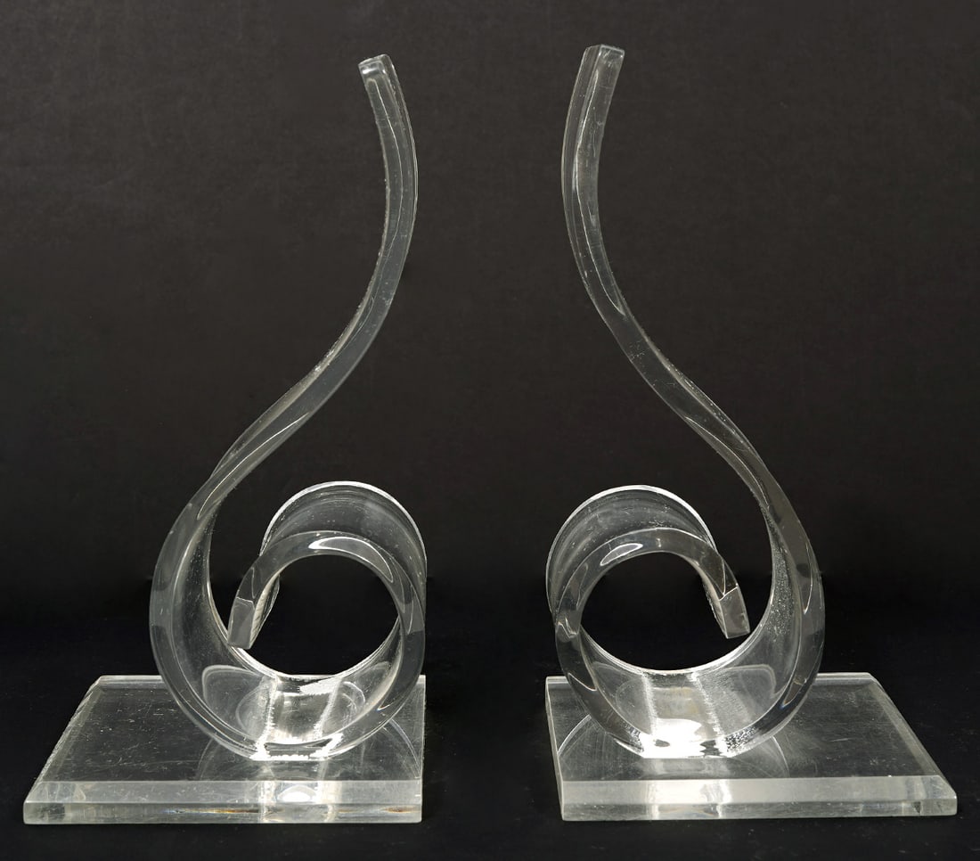 Pair of Scroll-Form Lucite Book Ends (1 of 6)
