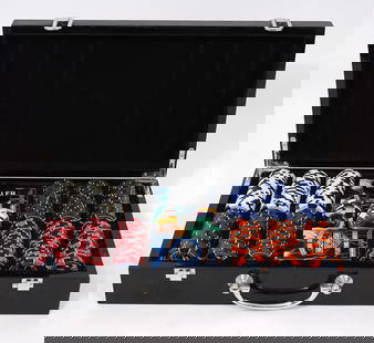 Harley Davidson Complete Poker Set in Case: Harley Davidson brand complete poker set in custom travel case. Measures 16"L x 9"W x 3.25"H. Condition report: Good condition, please examine all photos closely. Contact C. Biddle Auction Gallery for
