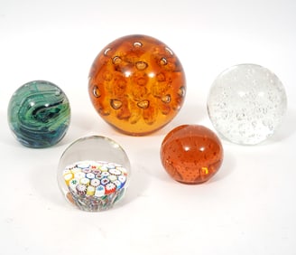 Five Assorted Art Glass Paperweights