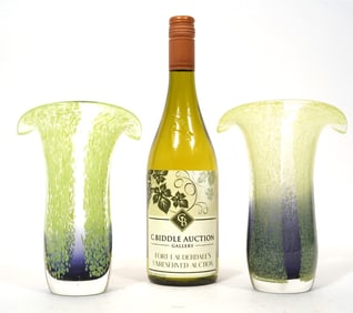 Pr. Murano-Style Green & Purple Art Glass Vases