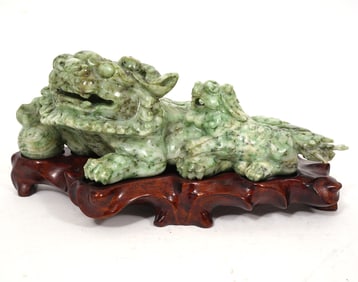 Chinese Hand-Carved Jade Foo-Dog Figures