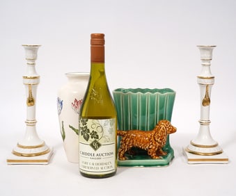 Roseville Planter, Tiffany Vase & Candlesticks