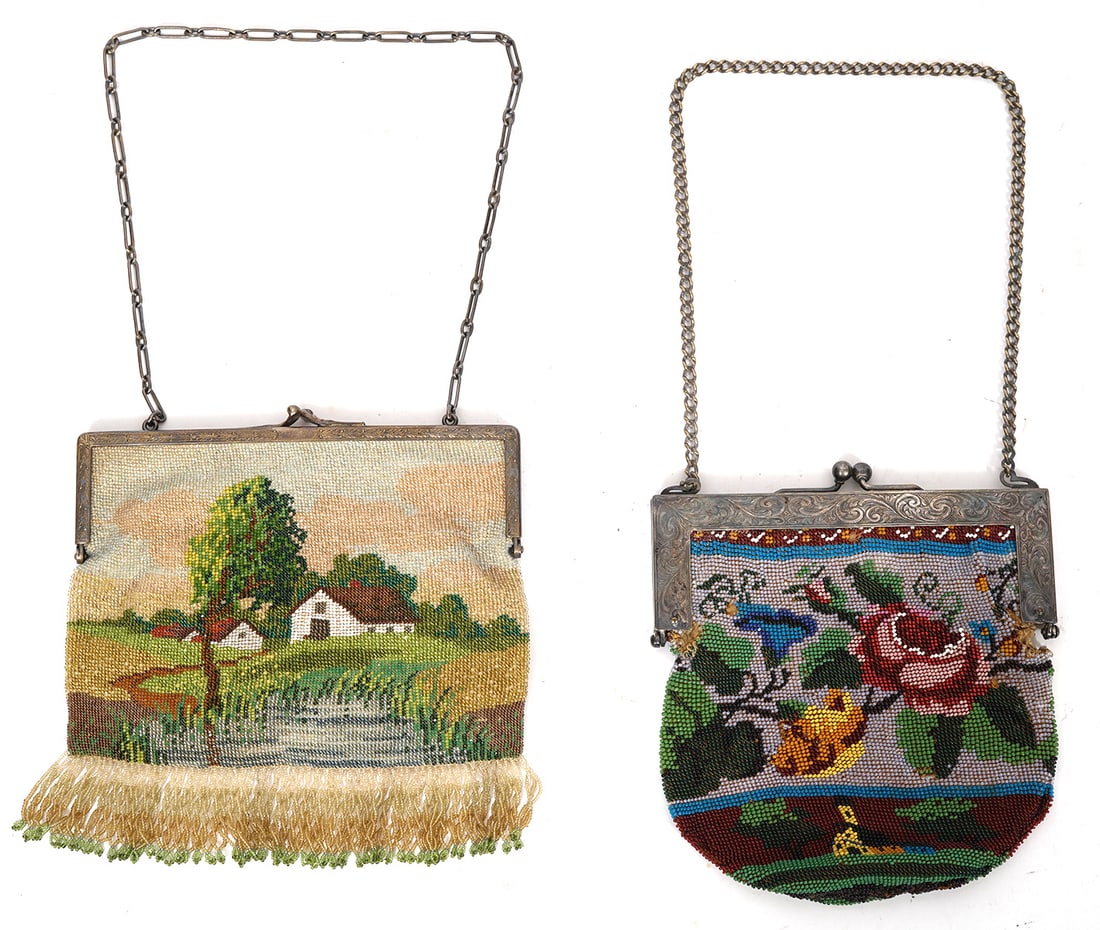 2 Pictorial Beaded Purses Sterling Silver Frames (1 of 8)