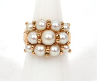 Cultured Pearl & 14K YG Wide Band Ring