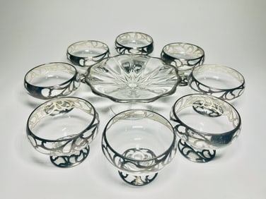 8 Sterling Overlay Coupe Glasses and Tazza