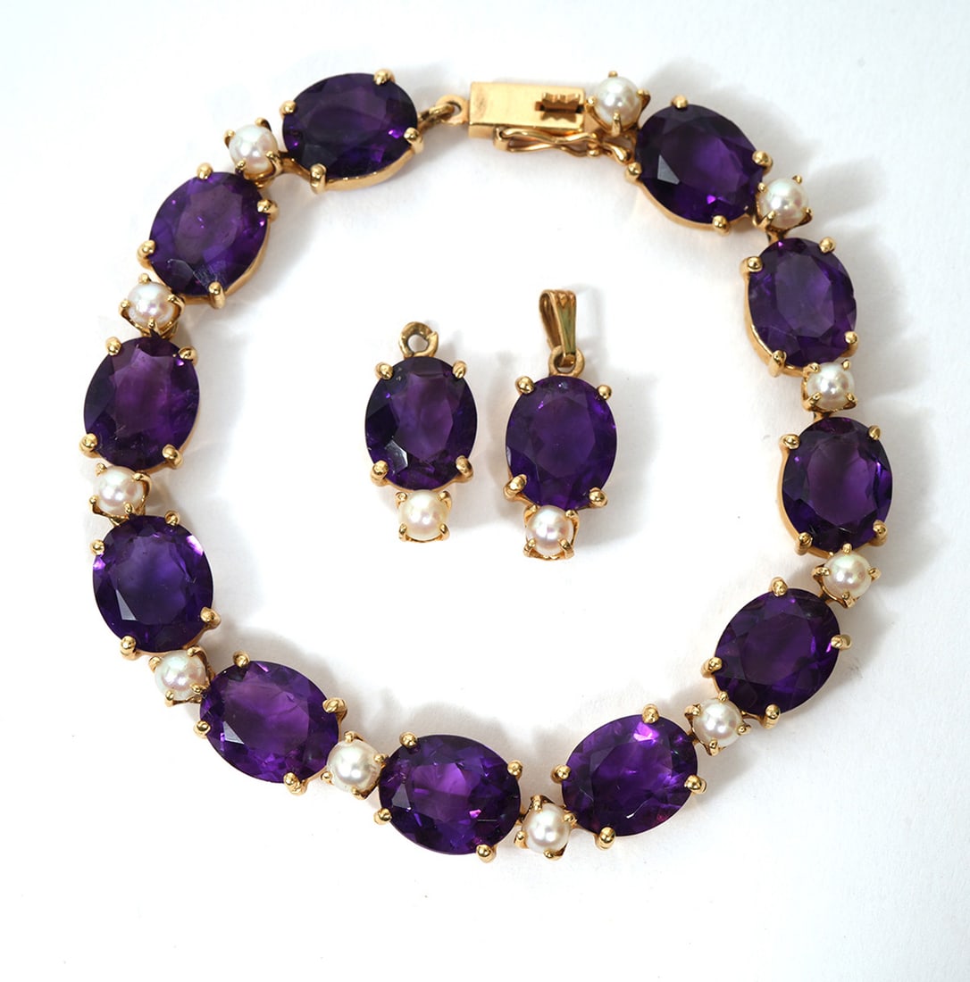 Amethyst, Cultured Pearls & 14K YG Bracelet (1 of 4)