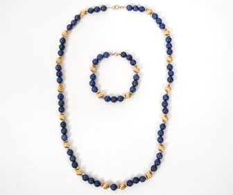 Necklace & Bracelet W/ Lapis Beads & 14K YG Beads