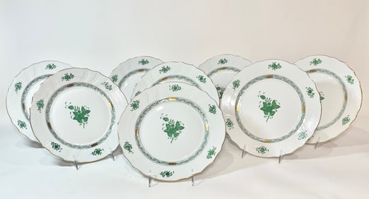 8 Herend Chinese Green Bouquet Dinner Plates