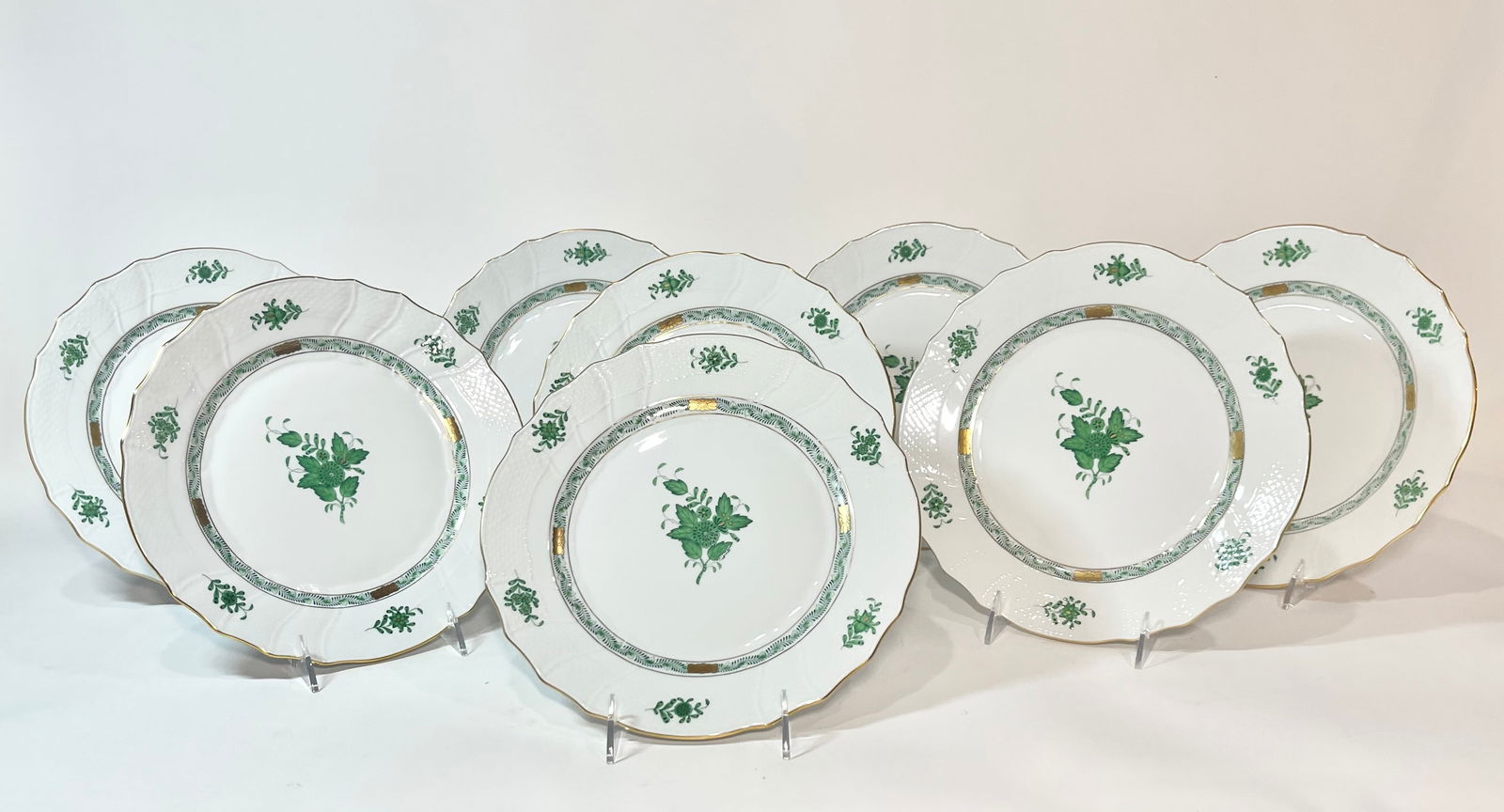 8 Herend Chinese Green Bouquet Dinner Plates (1 of 4)
