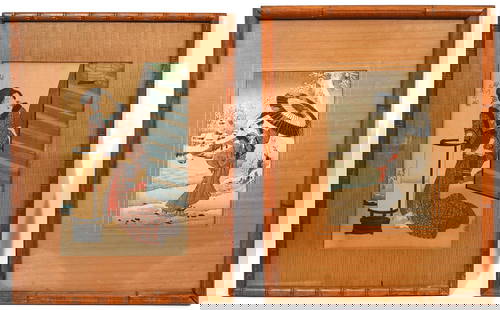 2 Japanese Woodblocks After Kuniyoshi & Eisen: 2 Japanese woodblocks includes one after Utagawa Kuniyoshi, "Beauty in The Snow", that measures visual image 11"H x 6.5"W; framed - 21"H x 16"W; and one after Keisai Eisen, "Courtesan Lighting Lamp",