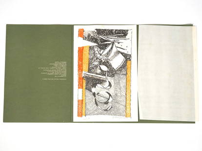 Alberto Gianquinto "Luci Nella Notte" Litho S/N: Alberto Gianquinto "Luci Nella Notte" color lithograph on paper, pencil signed lower right and numbered lower left. Includes original folder from "il gabbiano" in Rome. Measures 14"H x 9"W. Condition