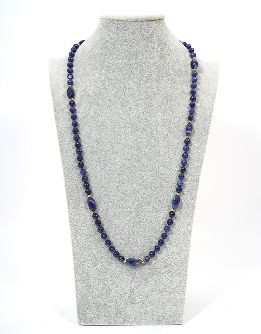 14K YG & Lapis Bead Strung Necklace (1 of 4)