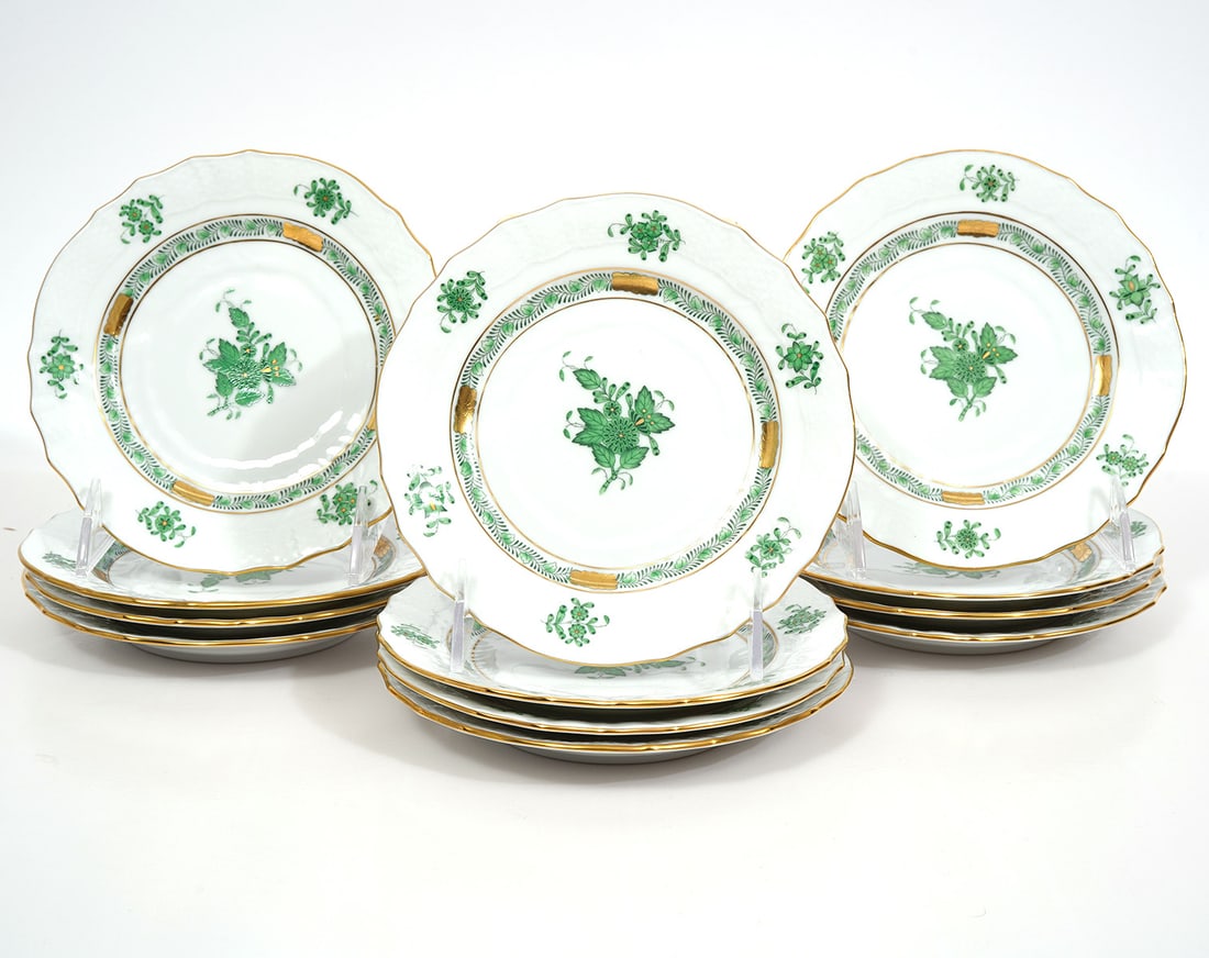 12 Herend Chinese Bouquet Green Bread & Butter (1 of 3)